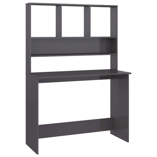 Desk with Shelf High Gloss Grey 110x45x157 cm Engineered Wood Desk with Shelf High Gloss Grey 110x45x157 cm Engineered Wood