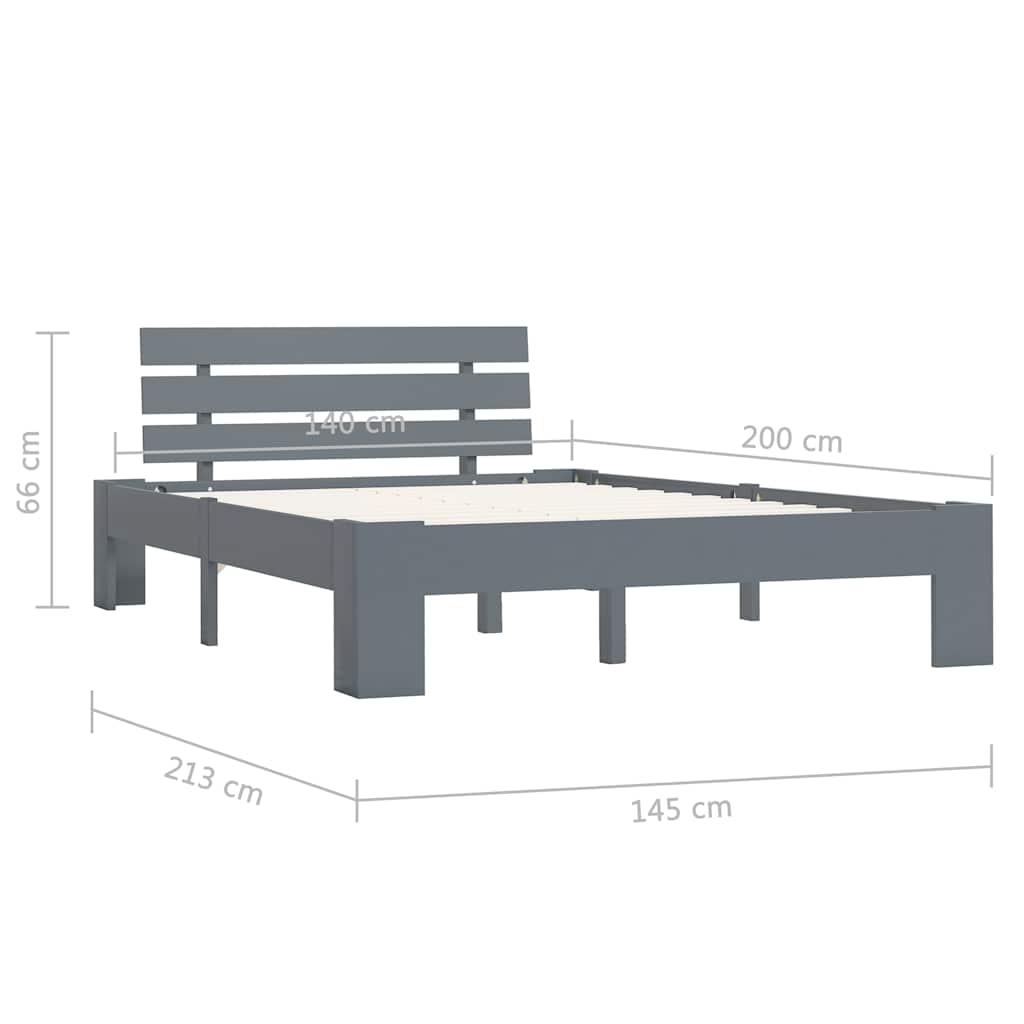 Bed Frame without Mattress Grey Solid Pine Wood 140x200 cm