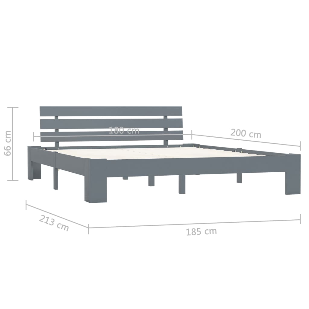 Bed Frame without Mattress Grey Solid Pine Wood 180x200 cm