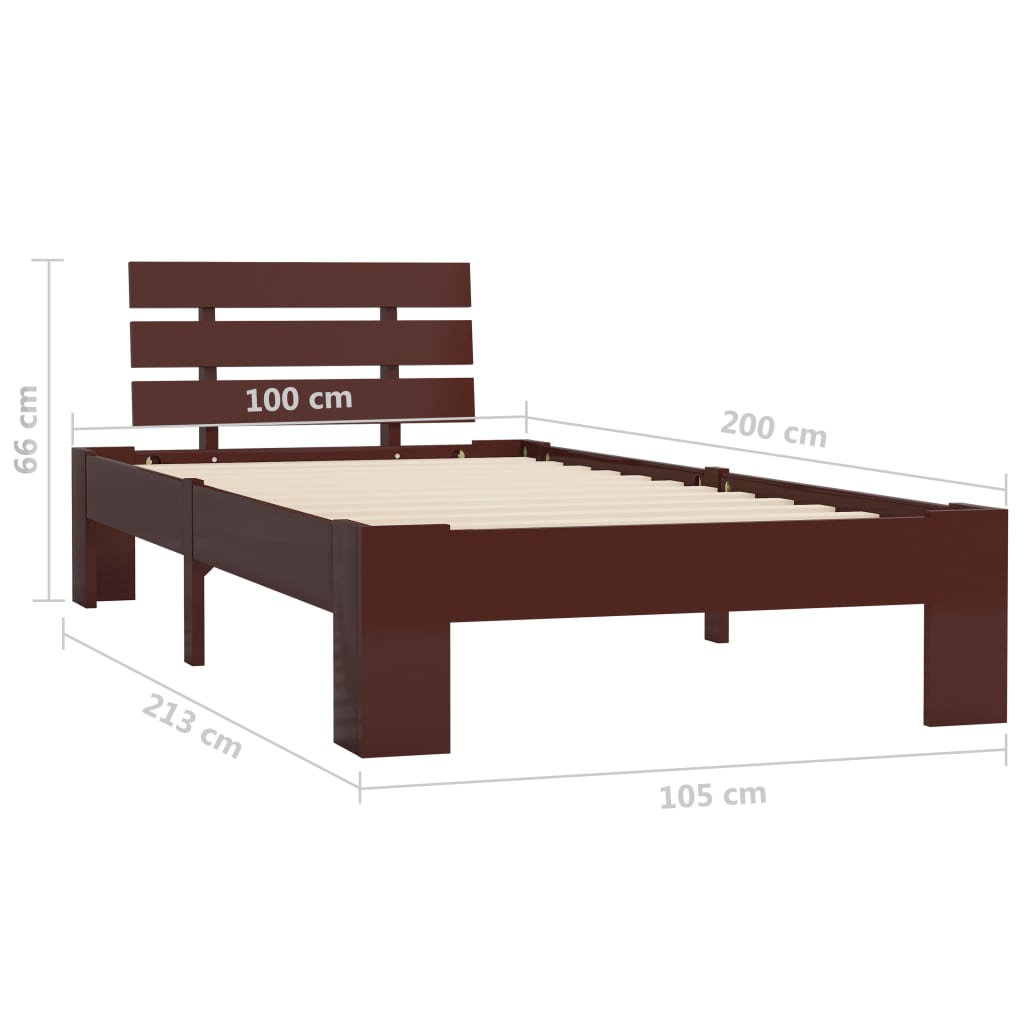 Bed Frame without Mattress Dark Brown Solid Pine Wood 100x200cm