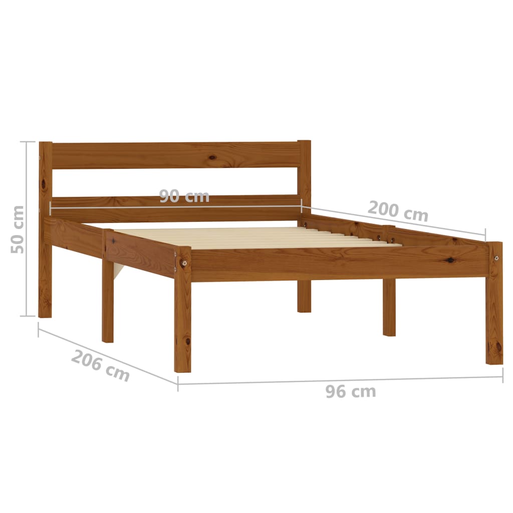 Bed Frame without Mattress Honey Brown Solid Pine Wood 90x200cm