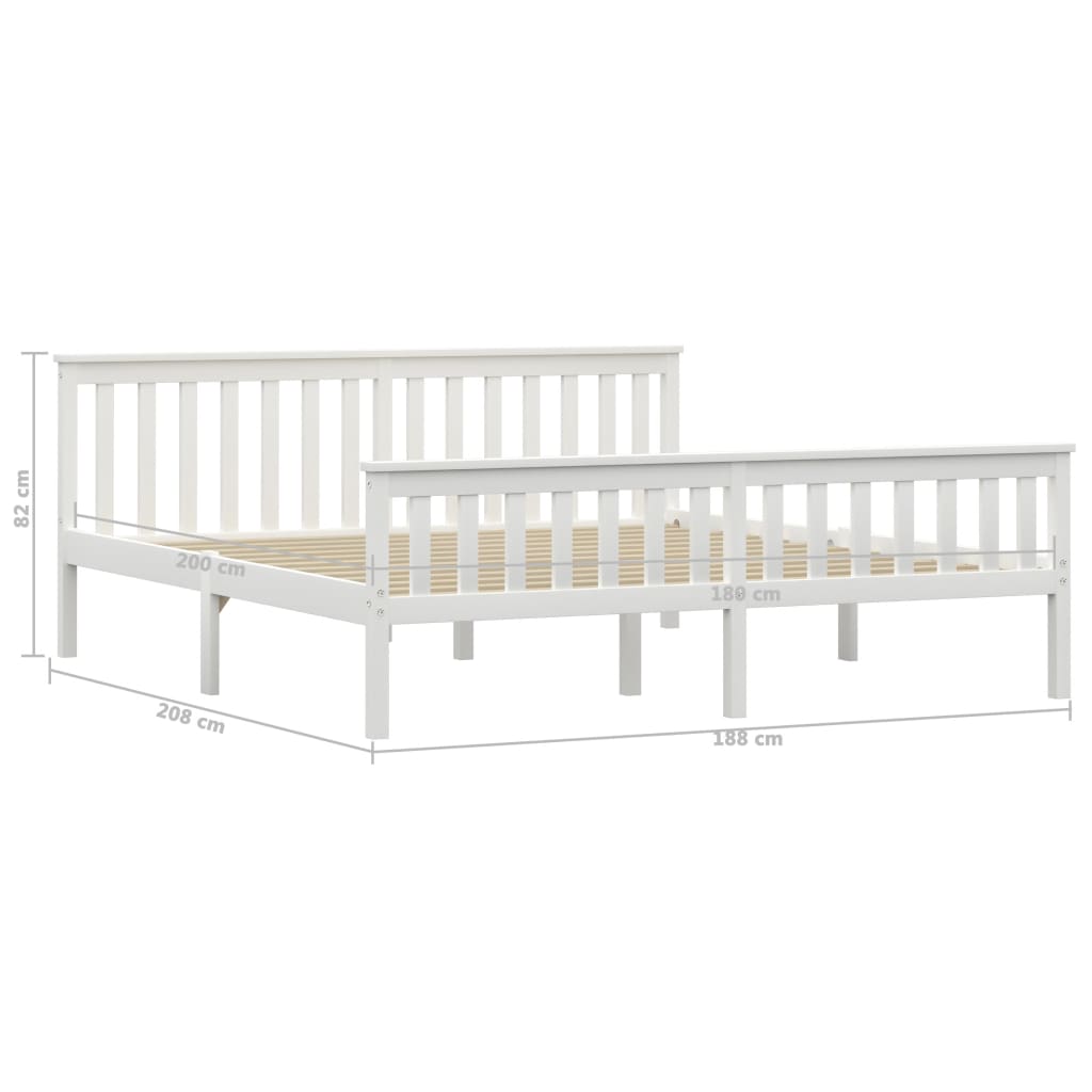 Bed Frame without Mattress White Solid Pinewood 180x200 cm
