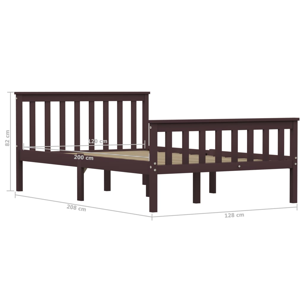 Bed Frame | Dark brown | Solid Pinewood, Plywood | Double | Durable