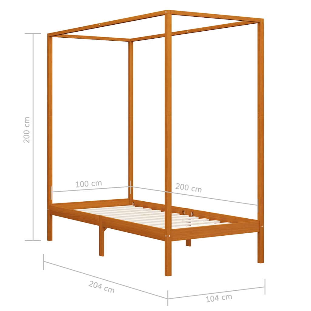 Canopy Bed Frame without Mattress Honey Brown 100x200 cm