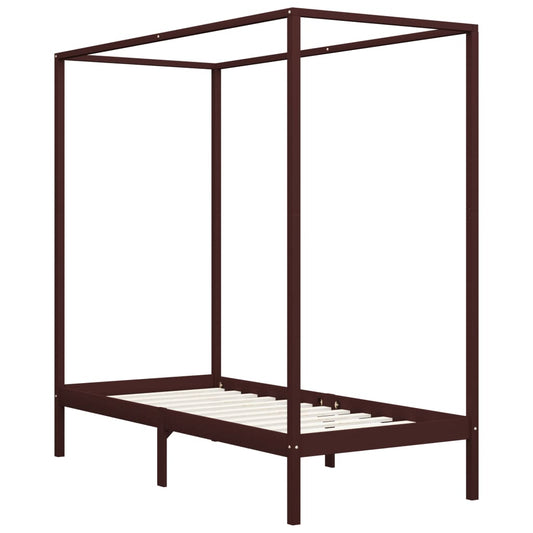 Bed Frame | Dark Brown | Solid Pine Wood | Single | Decorative Inlays Bed Frame | Dark Brown | Solid Pine Wood | Single | Decorative Inlays