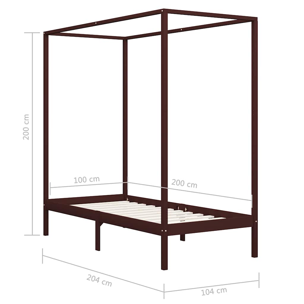 Canopy Bed Frame without Mattress Dark Brown 100x200 cm