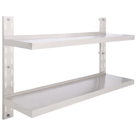2-Tier Floating Wall Shelf Stainless Steel 120x30 cm 2-Tier Floating Wall Shelf Stainless Steel 120x30 cm