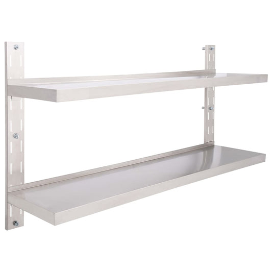 2-Tier Floating Wall Shelf Stainless Steel 150x30 cm 2-Tier Floating Wall Shelf Stainless Steel 150x30 cm