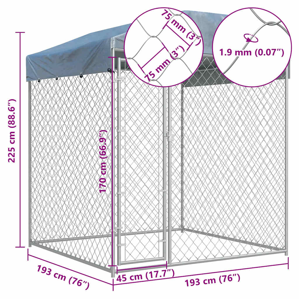 145026 vidaXL Outdoor Dog Kennel with Canopy Top 193x193x225 cm