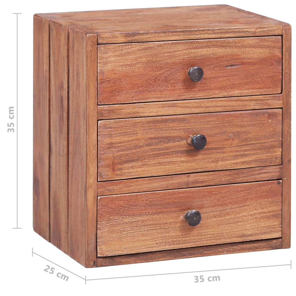 283938 vidaXL Bedside Cabinet with 3 Drawers 35x25x35 cm Solid Mahogany Wood