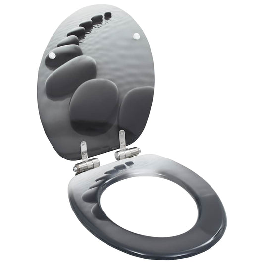WC Toilet Seats 2 pcs with Soft Close Lids MDF Stones Design WC Toilet Seats 2 pcs with Soft Close Lids MDF Stones Design