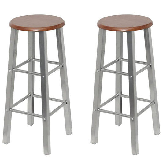 Bar Stool | Set of 4 | Silver and Brown | Steel and MDF | Standard Bar Stool | Set of 4 | Silver and Brown | Steel and MDF | Standard