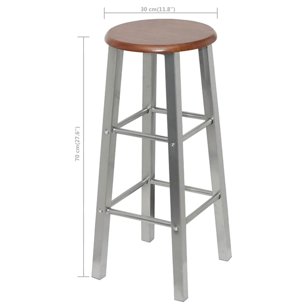 Bar Stool | Set of 4 | Silver and Brown | Steel and MDF | Standard
