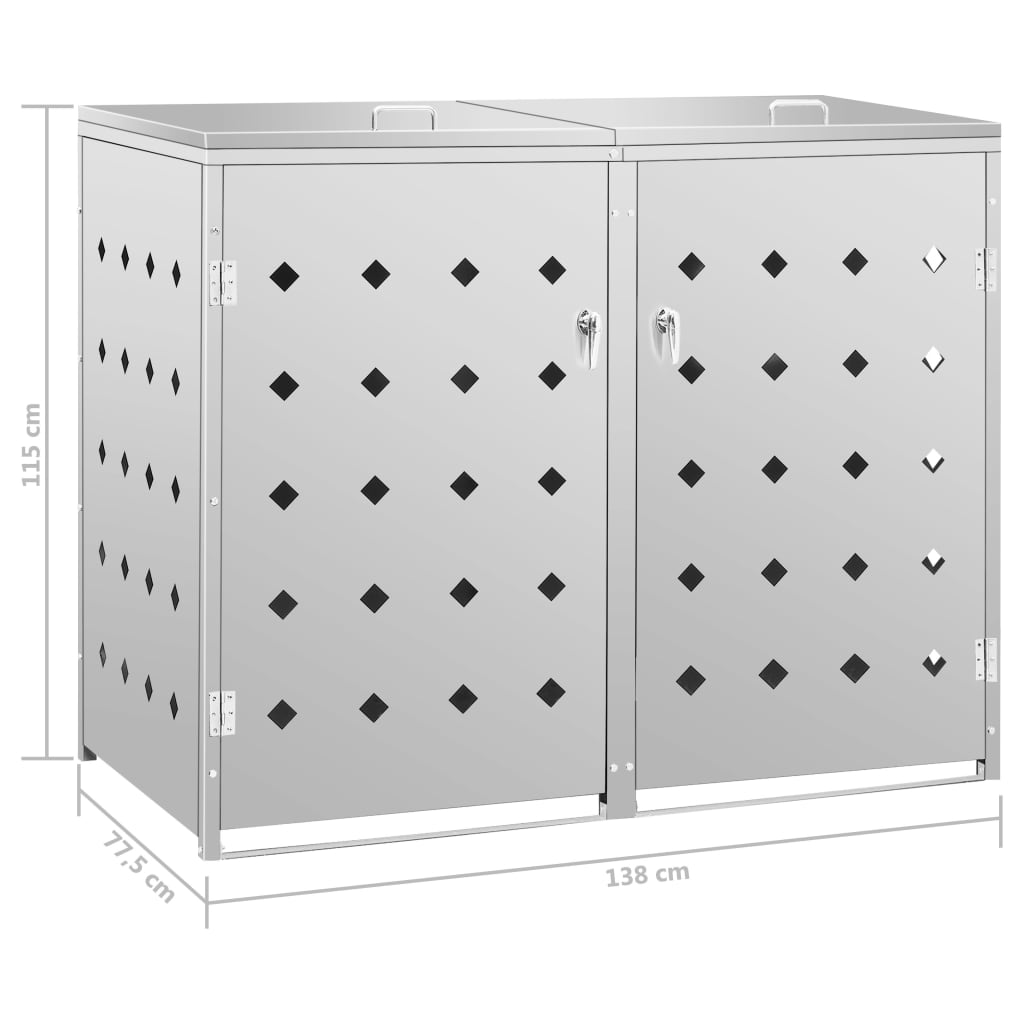 145380 vidaXL Double Wheelie Bin Shed 240 L Stainless Steel
