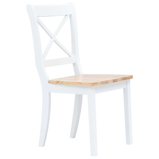 Dining Chair | Set of 6 | White and natural | Solid rubber wood Dining Chair | Set of 6 | White and natural | Solid rubber wood