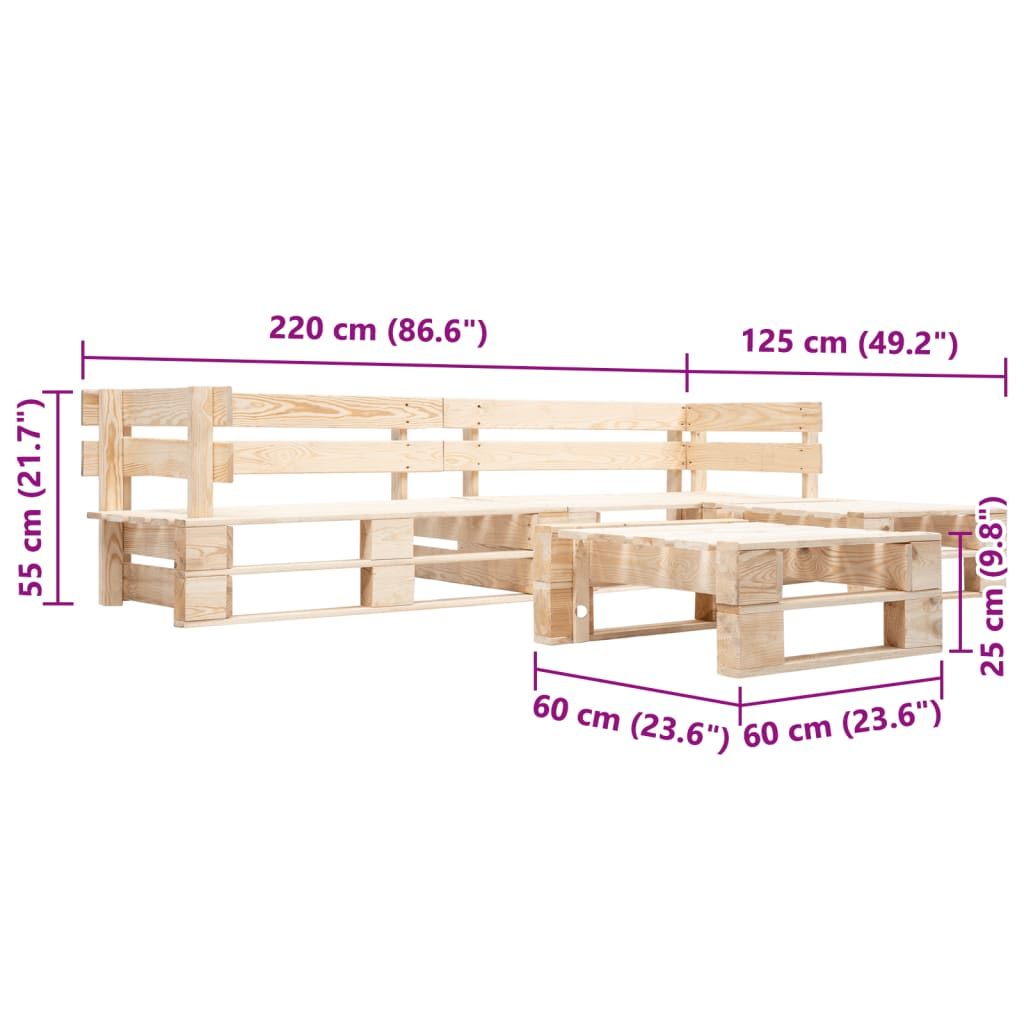 4 Piece Garden Pallet Lounge Set Natural Wood