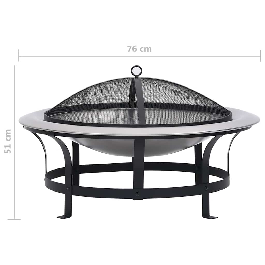 46530 vidaXL Outdoor Fire Pit with Grill Stainless Steel 76 cm