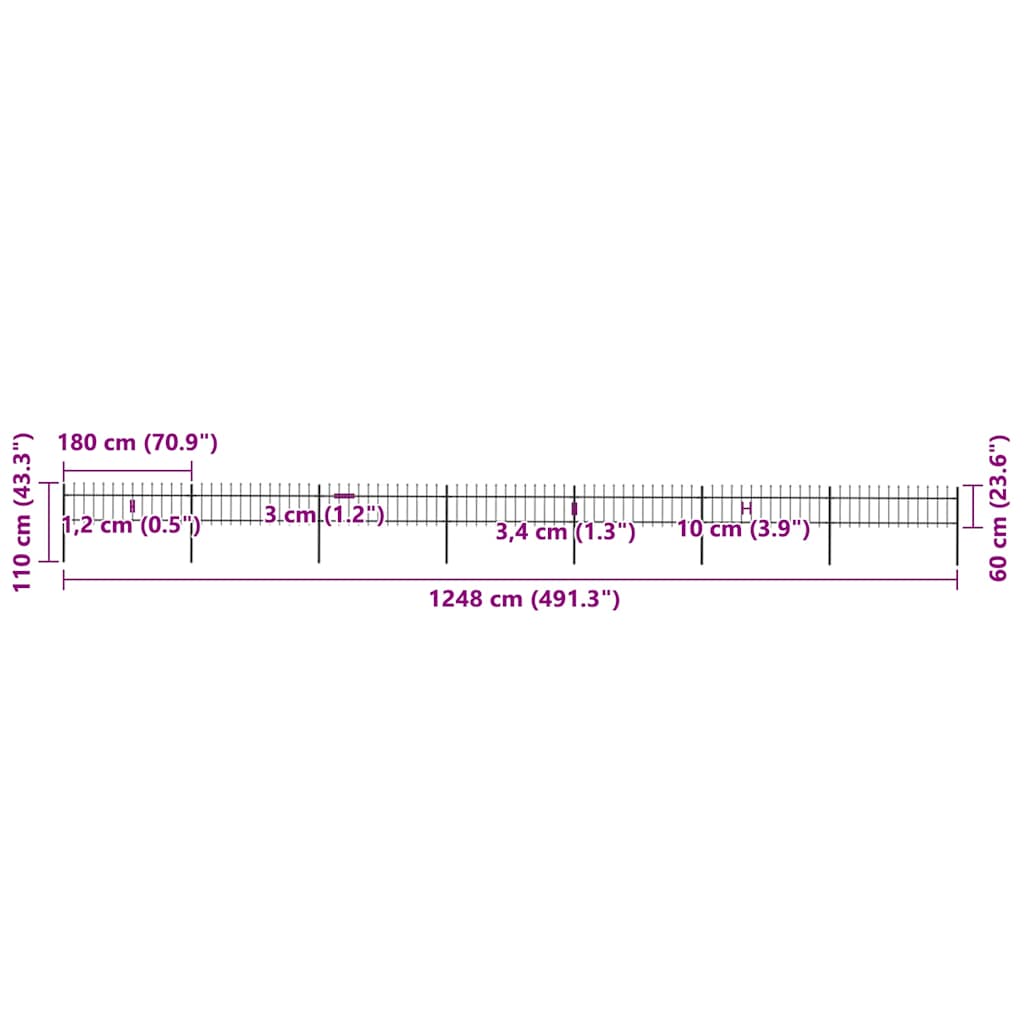 Garden Fence with Spear Top Steel 1172x60 cm Black