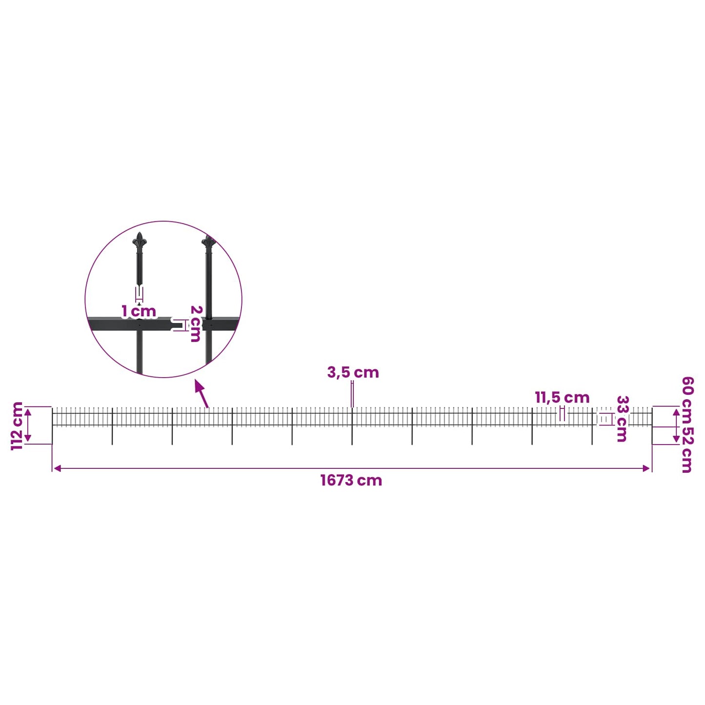 Garden Fence with Spear Top Steel 1673x60 cm Black
