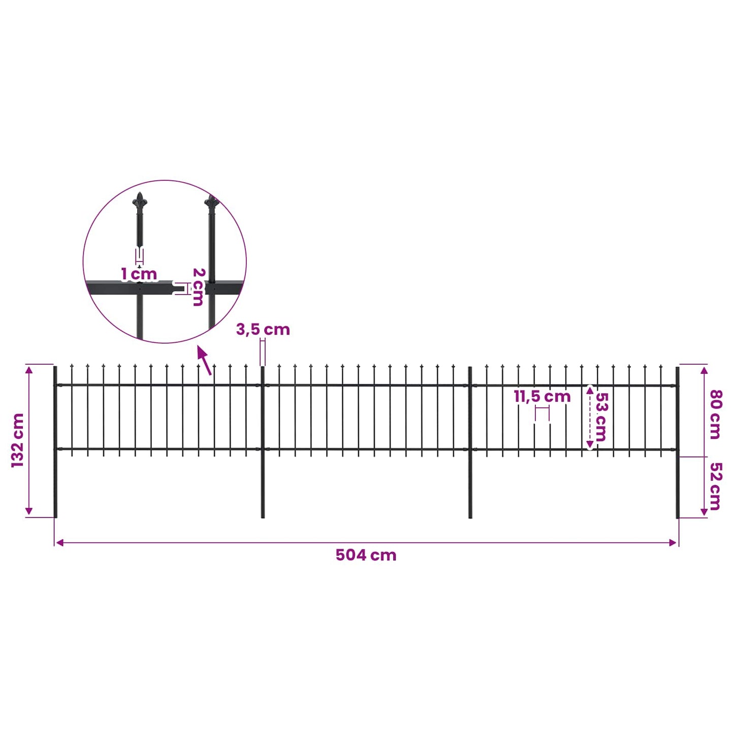 Garden Fence with Spear Top Steel 504x80 cm Black