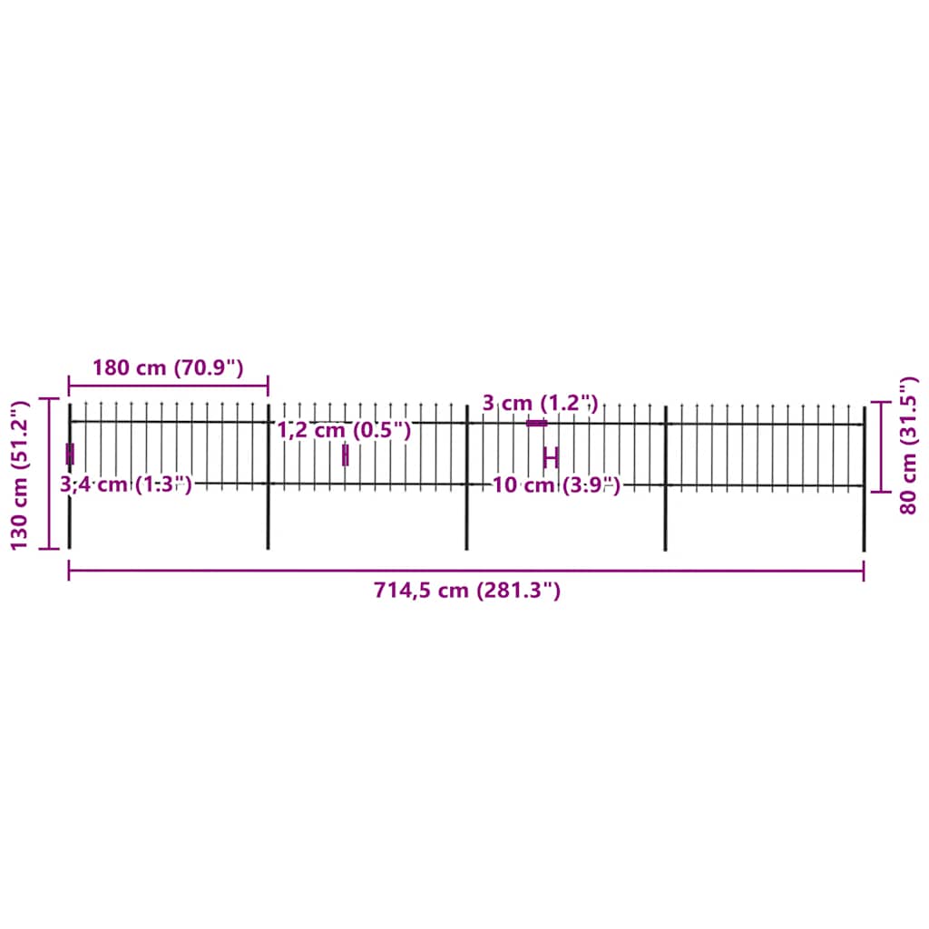 Garden Fence with Spear Top Steel 671x80 cm Black