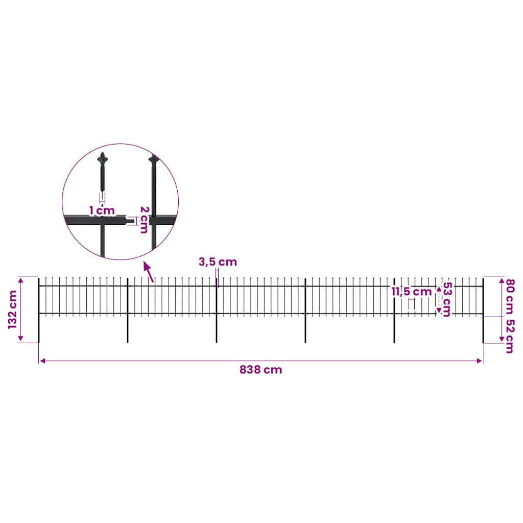 Garden Fence with Spear Top Steel 838x80 cm Black