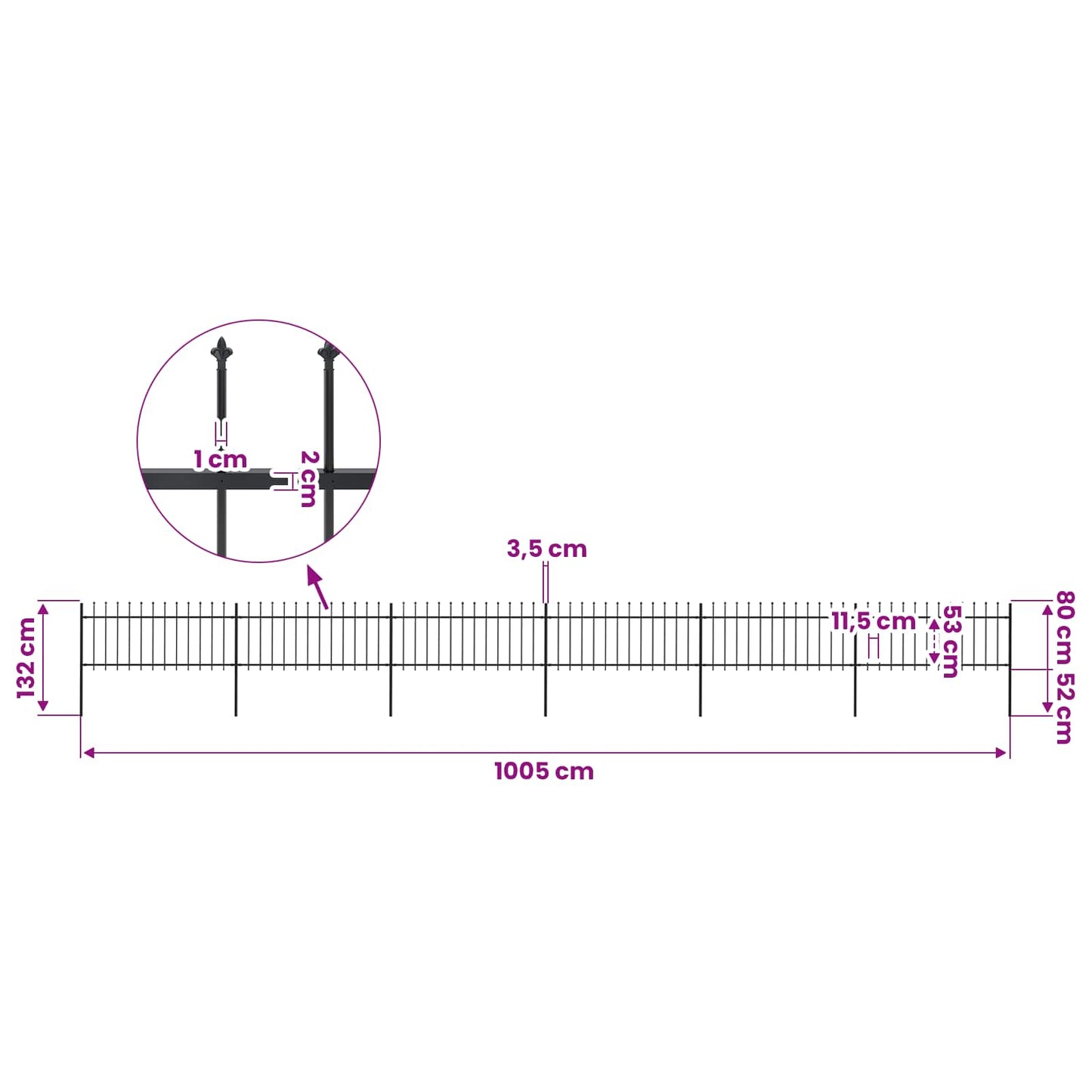 Garden Fence with Spear Top Steel 1005x80 cm Black