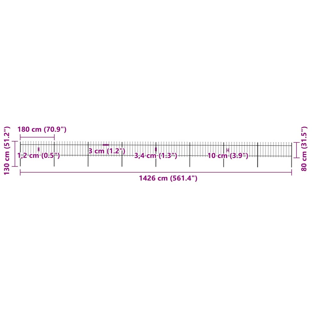 Garden Fence with Spear Top Steel 1339x80 cm Black