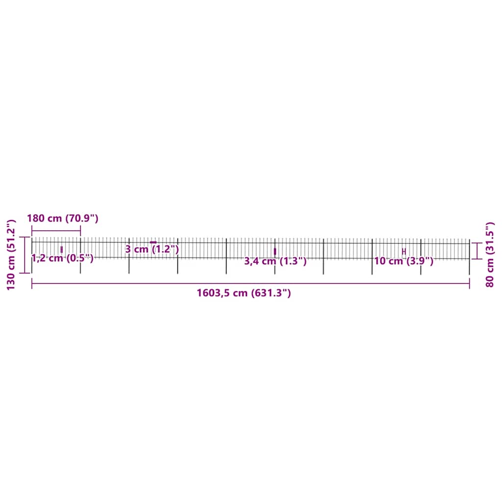 Garden Fence with Spear Top Steel 1506x80 cm Black