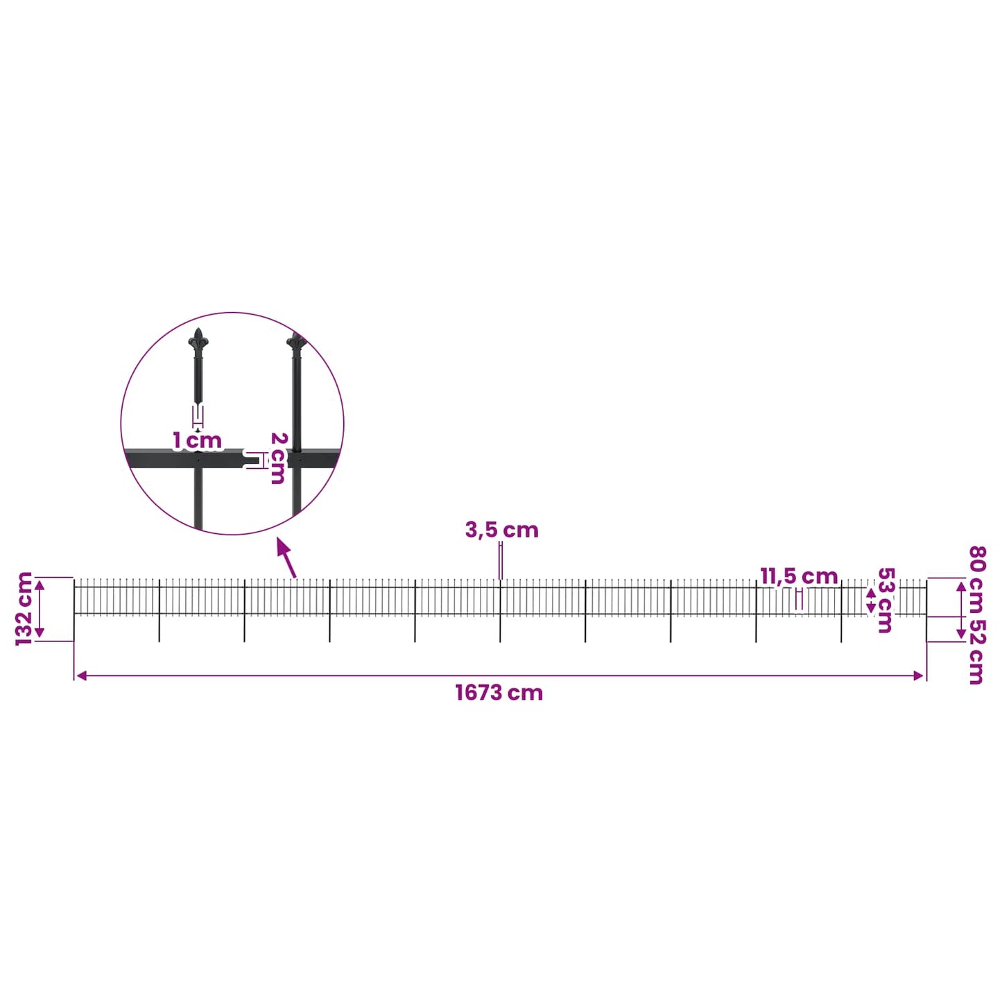 Garden Fence with Spear Top Steel 1673x80 cm Black