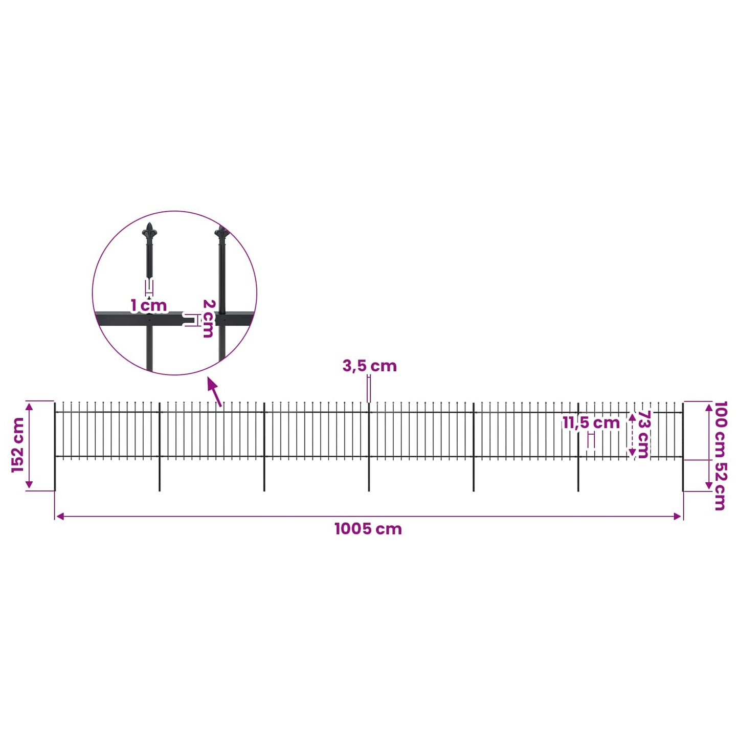 Garden Fence with Spear Top Steel 1005x100 cm Black