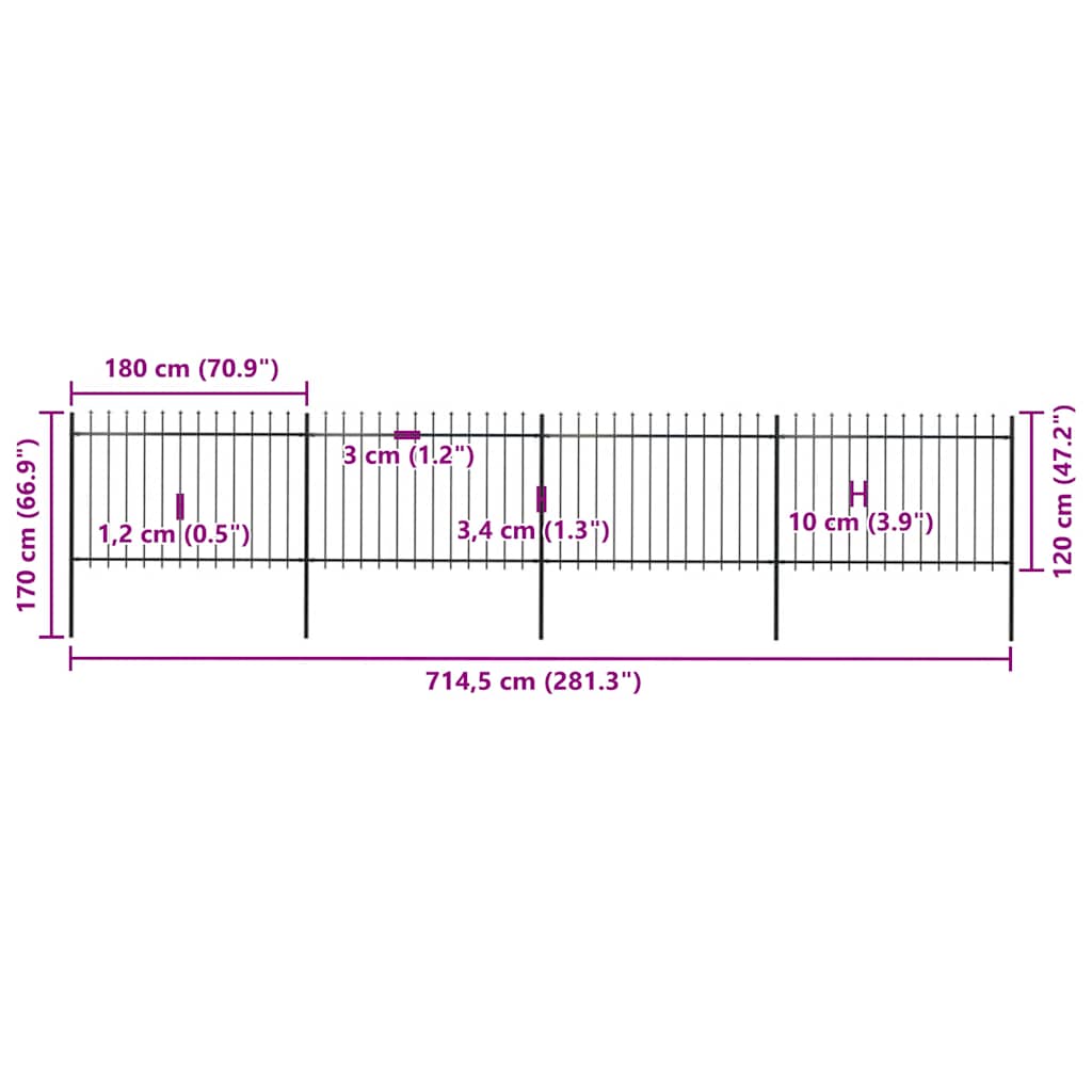 Garden Fence with Spear Top Steel 671x120 cm Black