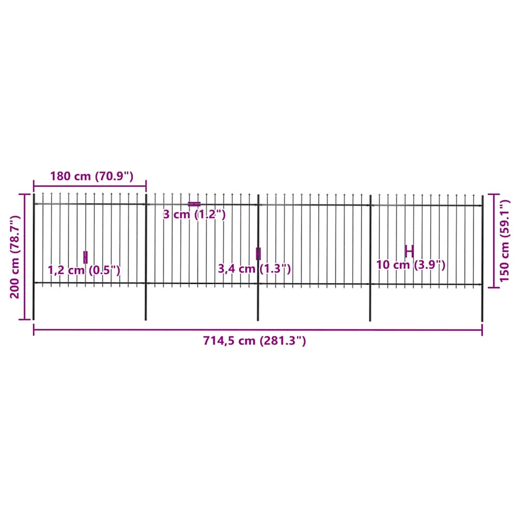 Garden Fence with Spear Top Steel 671x150 cm Black