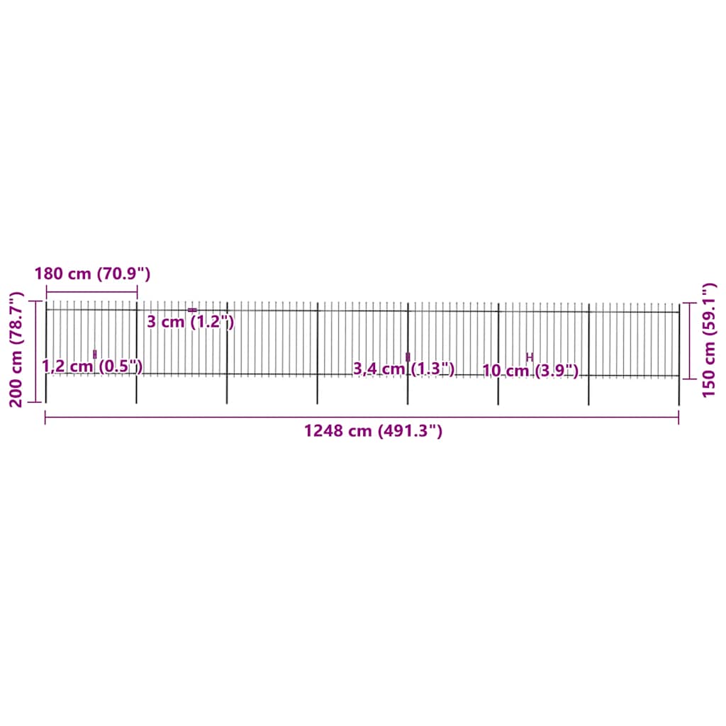 Garden Fence with Spear Top Steel 1172x150 cm Black