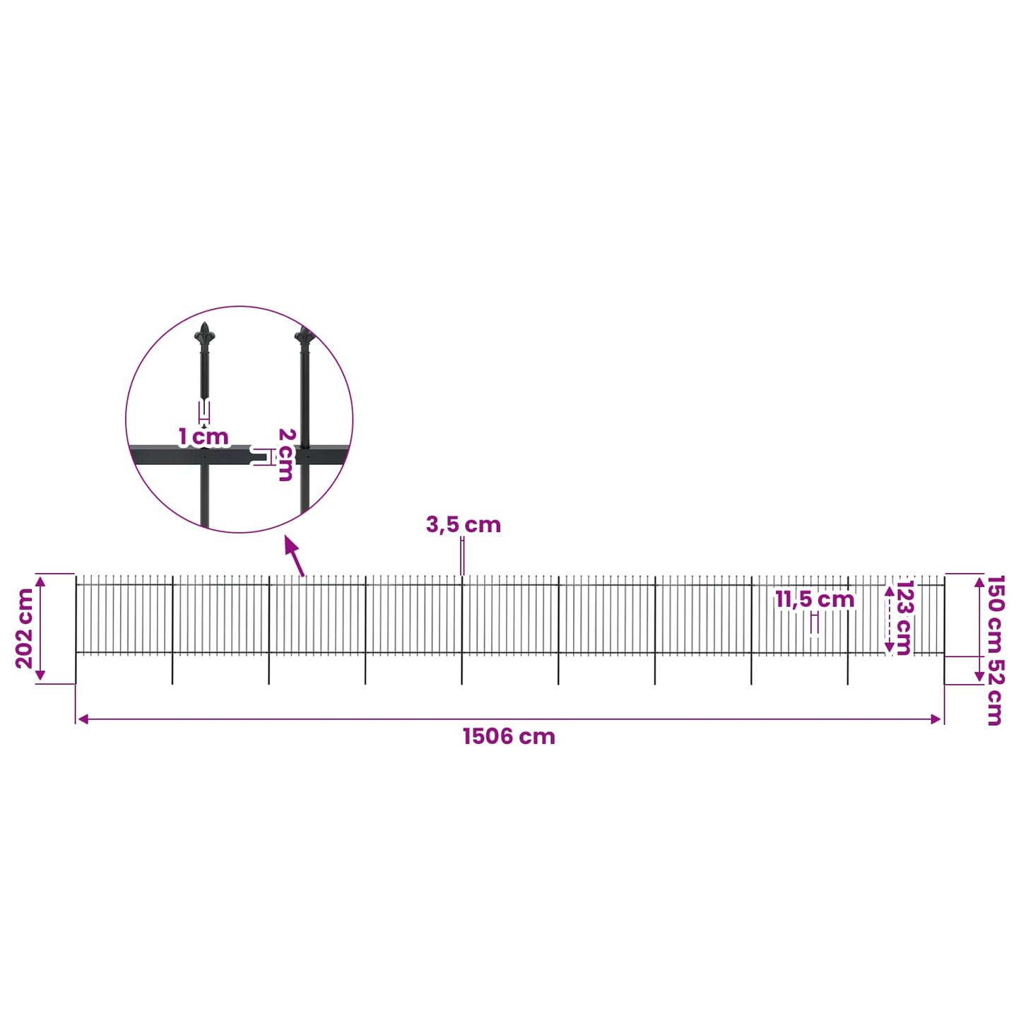 Garden Fence with Spear Top Steel 1506x150 cm Black