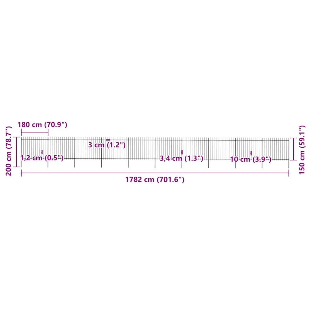 Garden Fence with Spear Top Steel 1781.5x150 cm Black