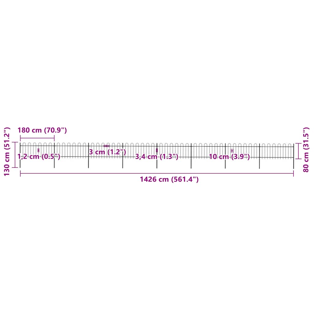 Garden Fence with Hoop Top Steel 1426x80 cm Black