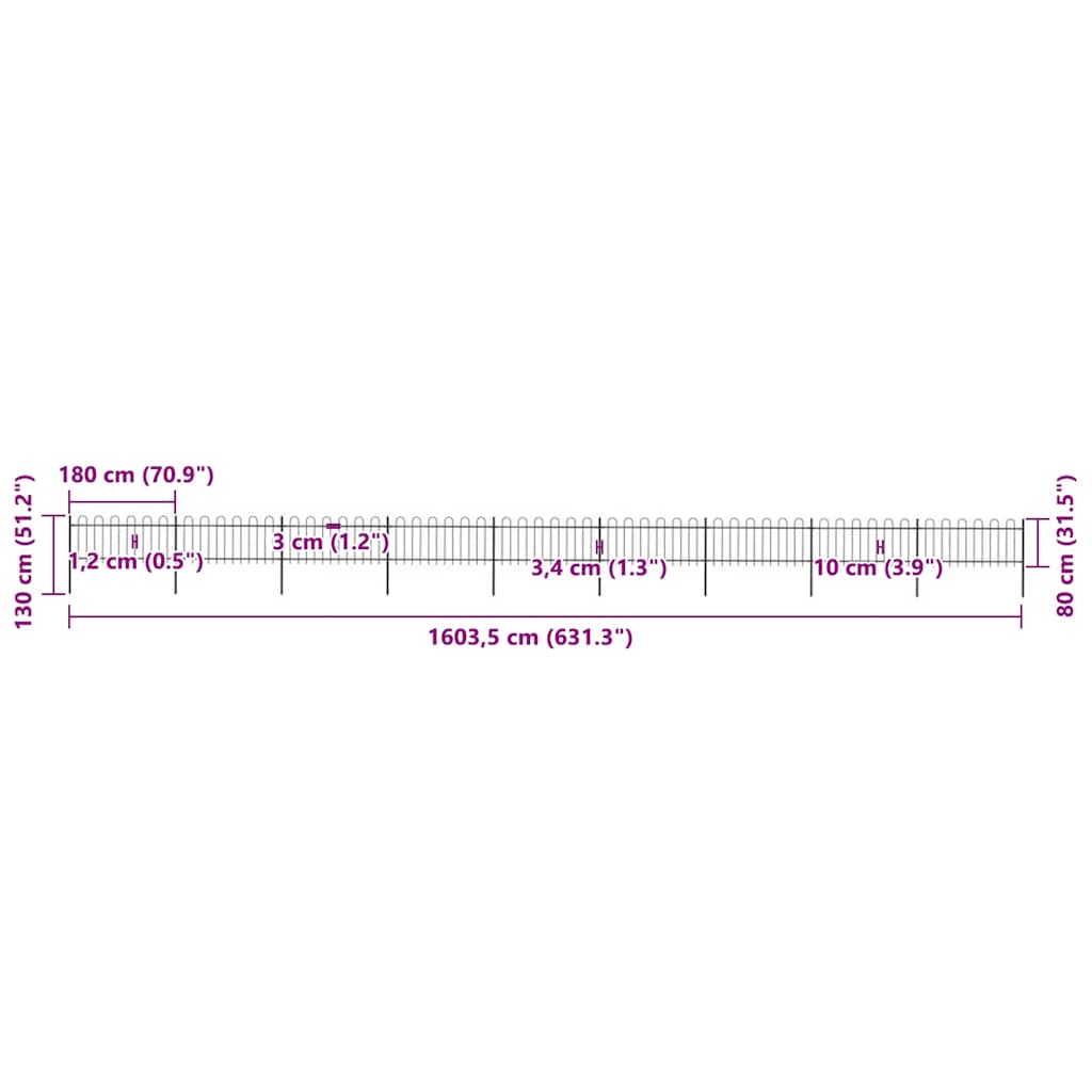 Garden Fence with Hoop Top Steel 1506x80 cm Black