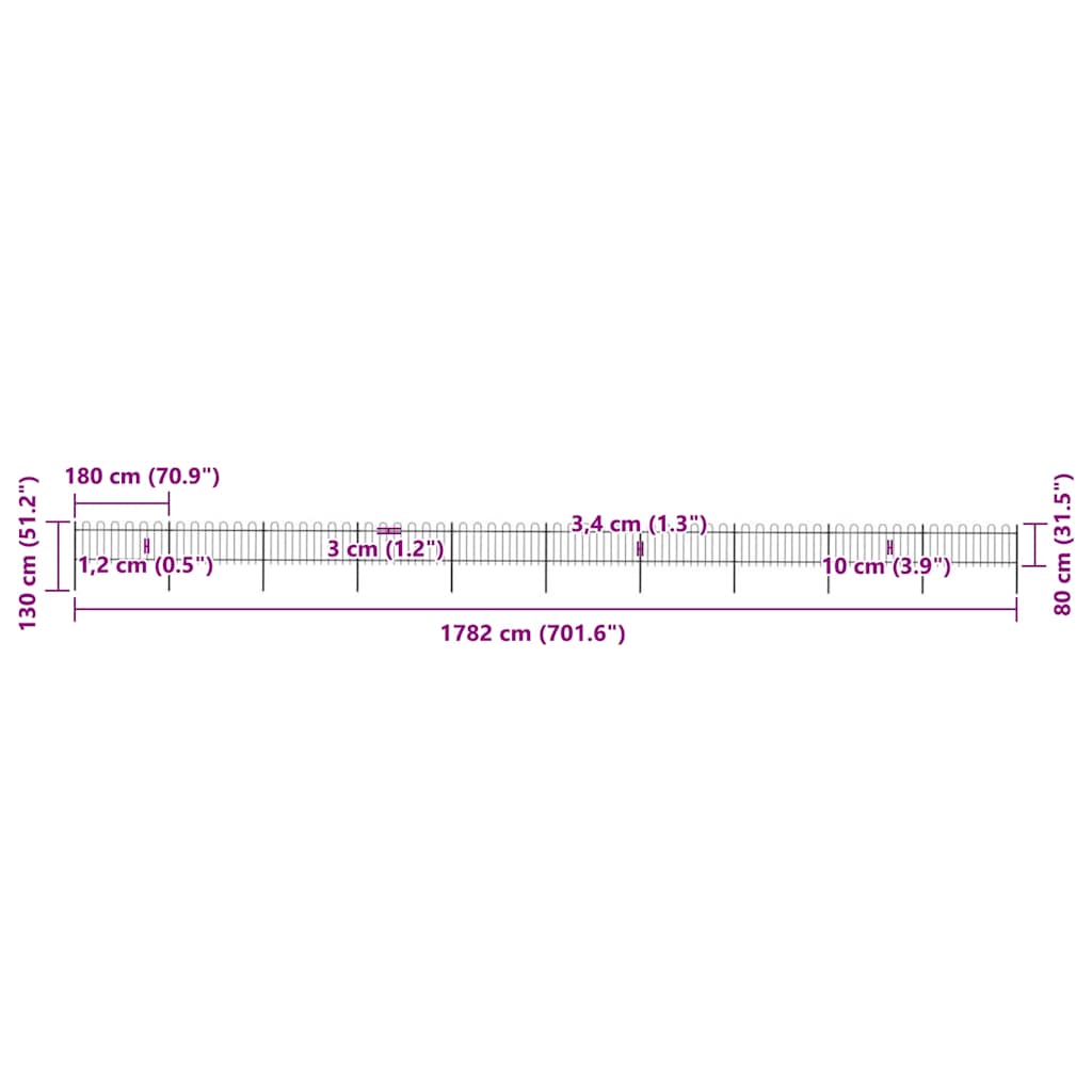 Garden Fence with Hoop Top Steel 1673x80 cm Black