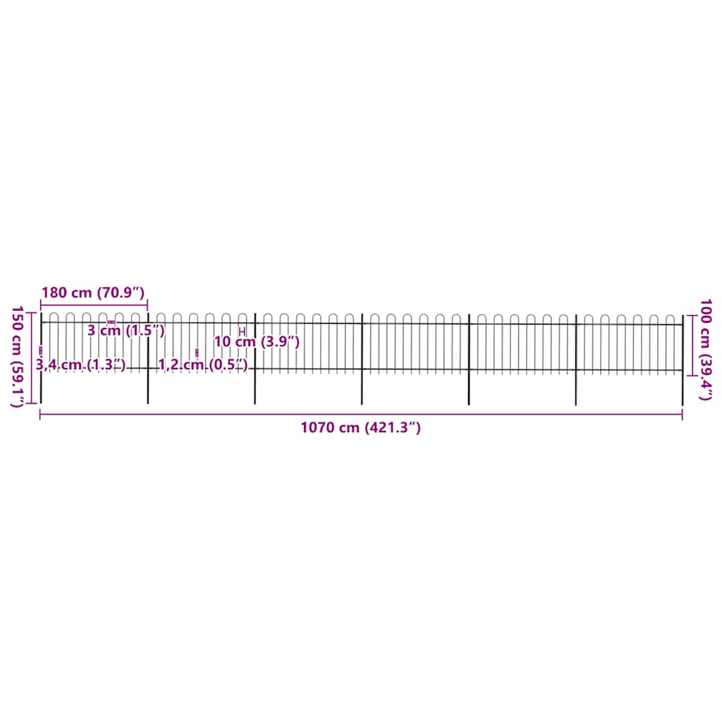 Garden Fence with Hoop Top Steel 1005x100 cm Black