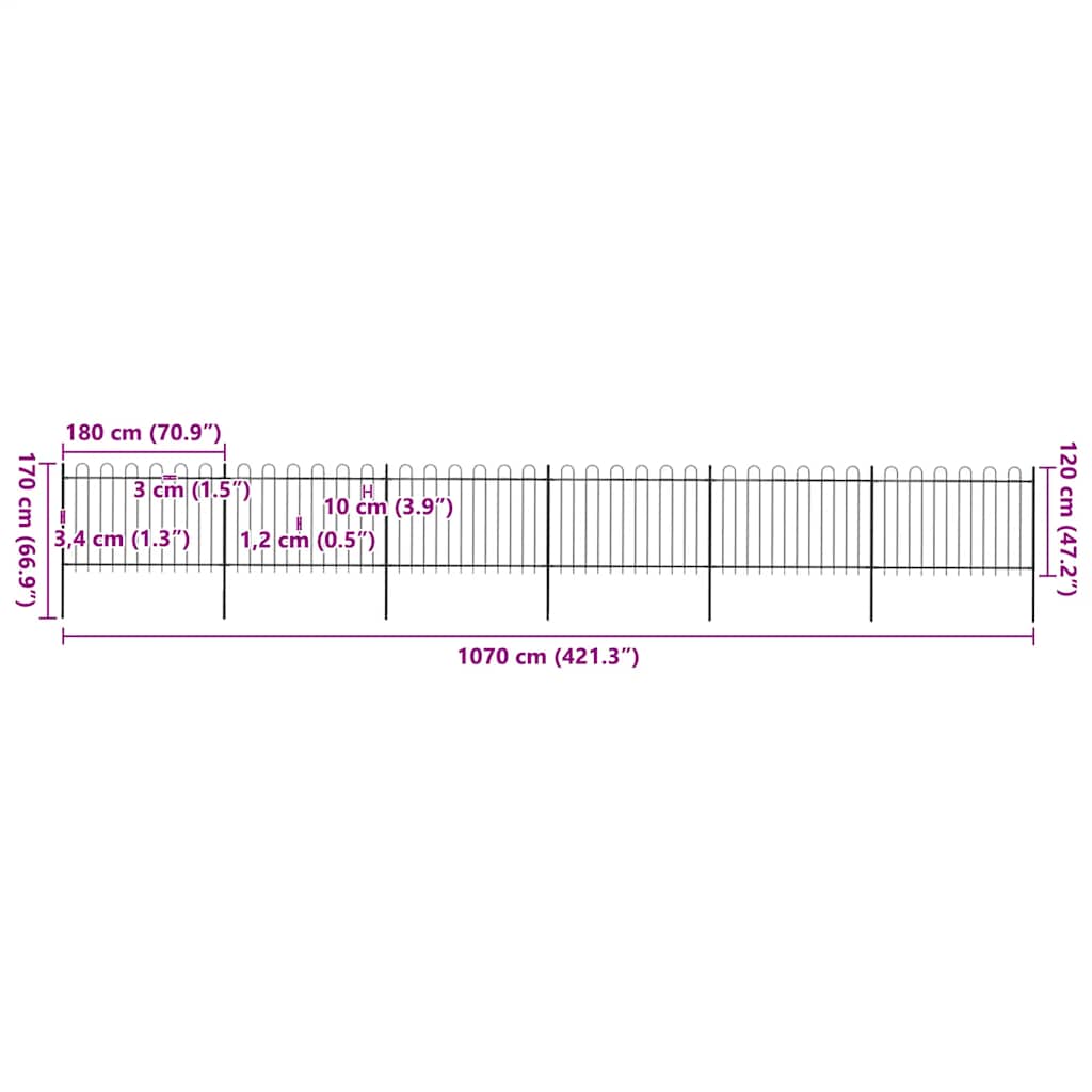 Garden Fence with Hoop Top Steel 1005x120 cm Black