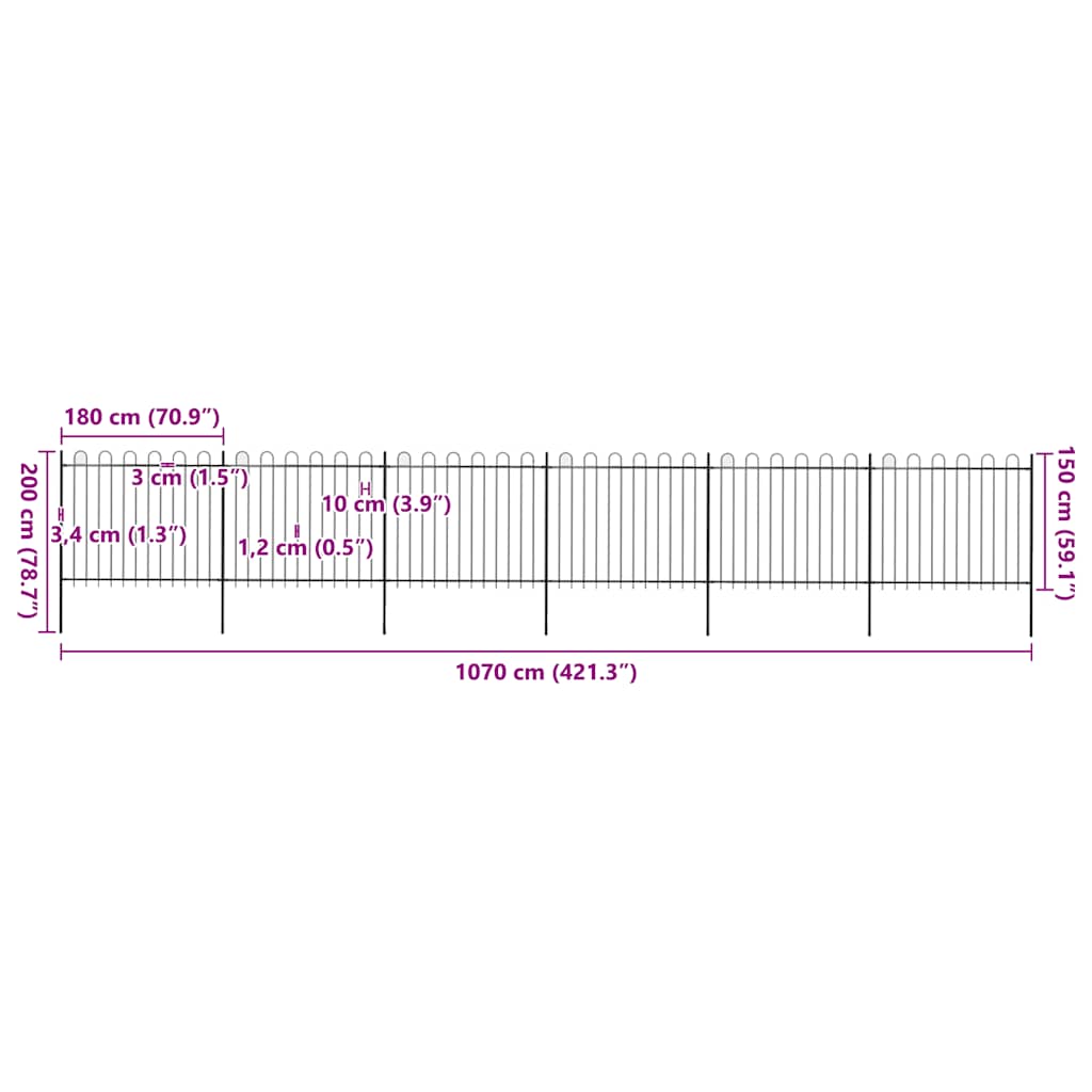 Garden Fence with Hoop Top Steel 1005x150 cm Black