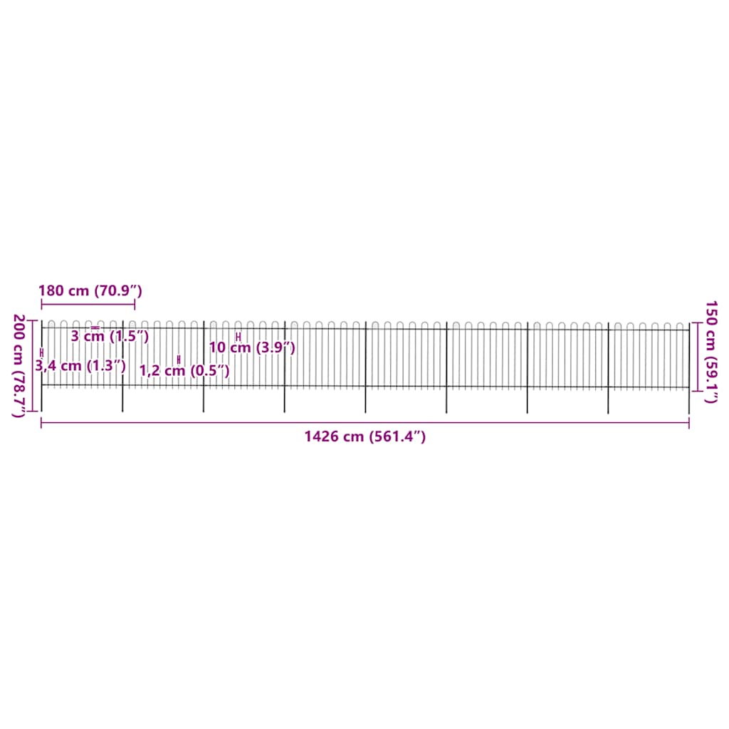 Garden Fence with Hoop Top Steel 1339x150 cm Black