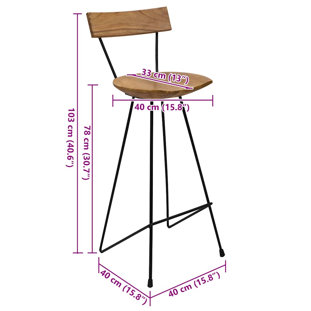 Bar Stools 2 pcs Solid Teak Wood