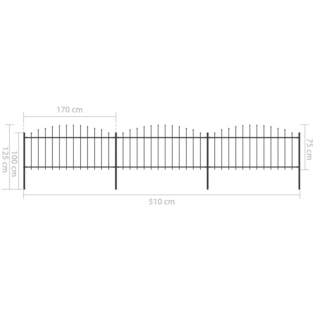 Garden Fence with Spear Top Steel 537x75 cm Black