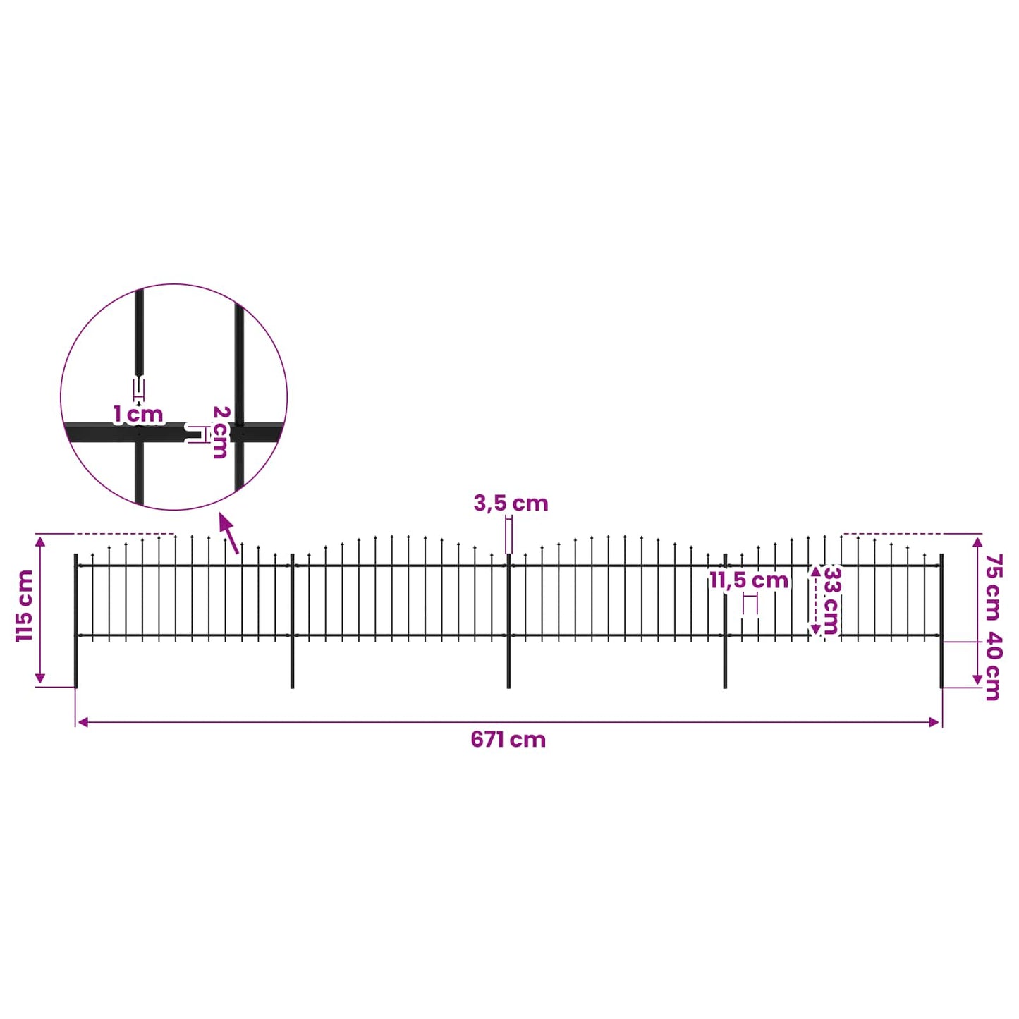 Garden Fence with Spear Top Steel 671x75 cm Black