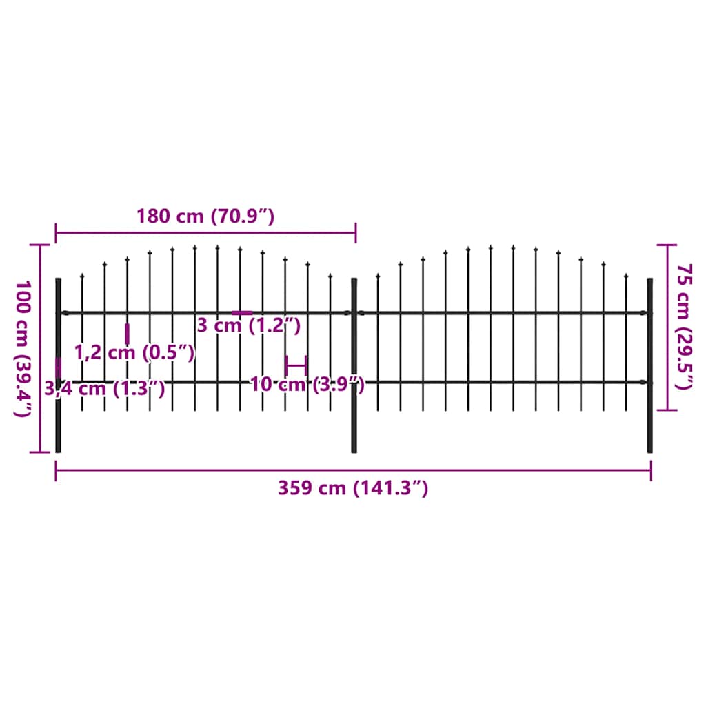 Garden Fence with Spear Top Steel 337x100 cm Black
