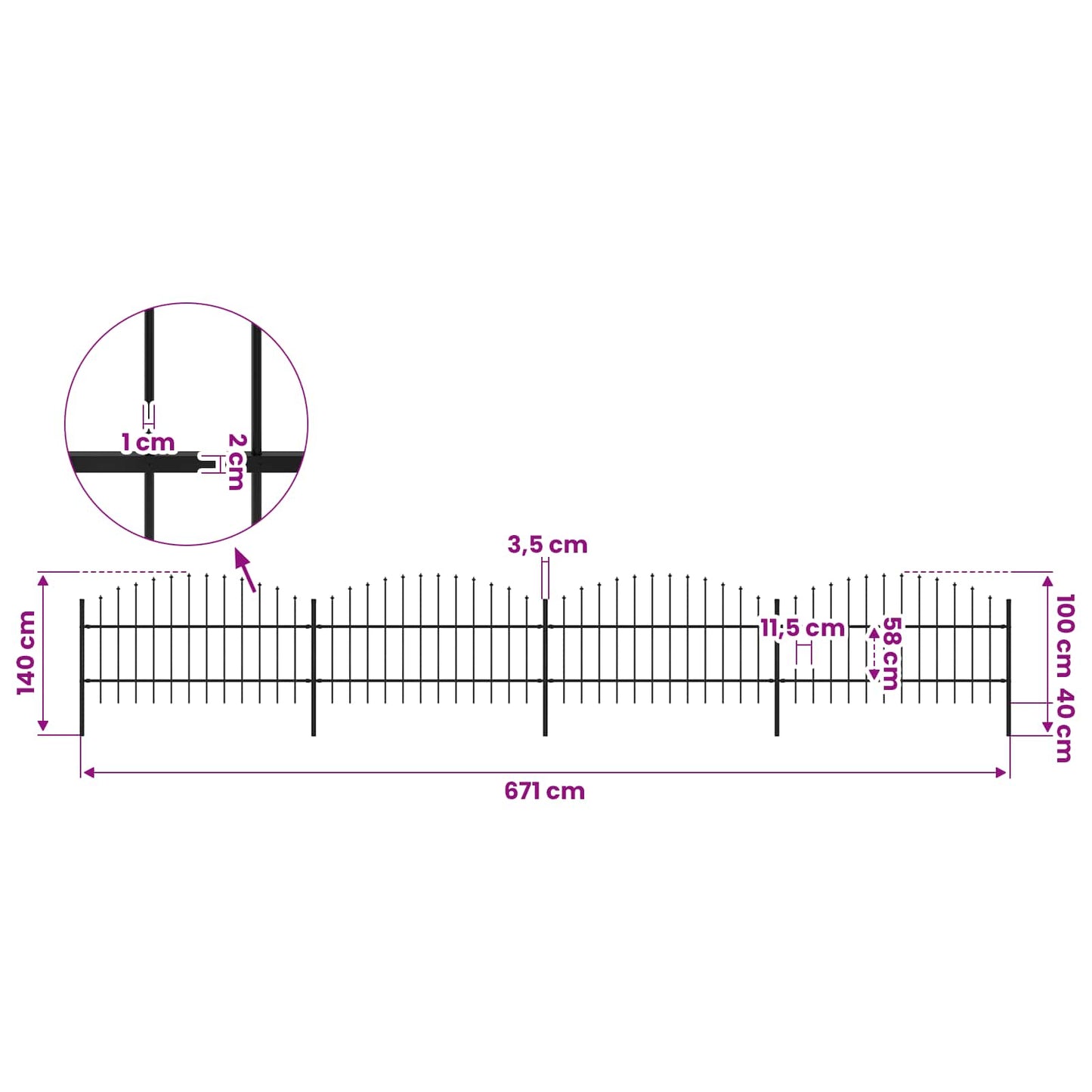 Garden Fence with Spear Top Steel 671x100 cm Black
