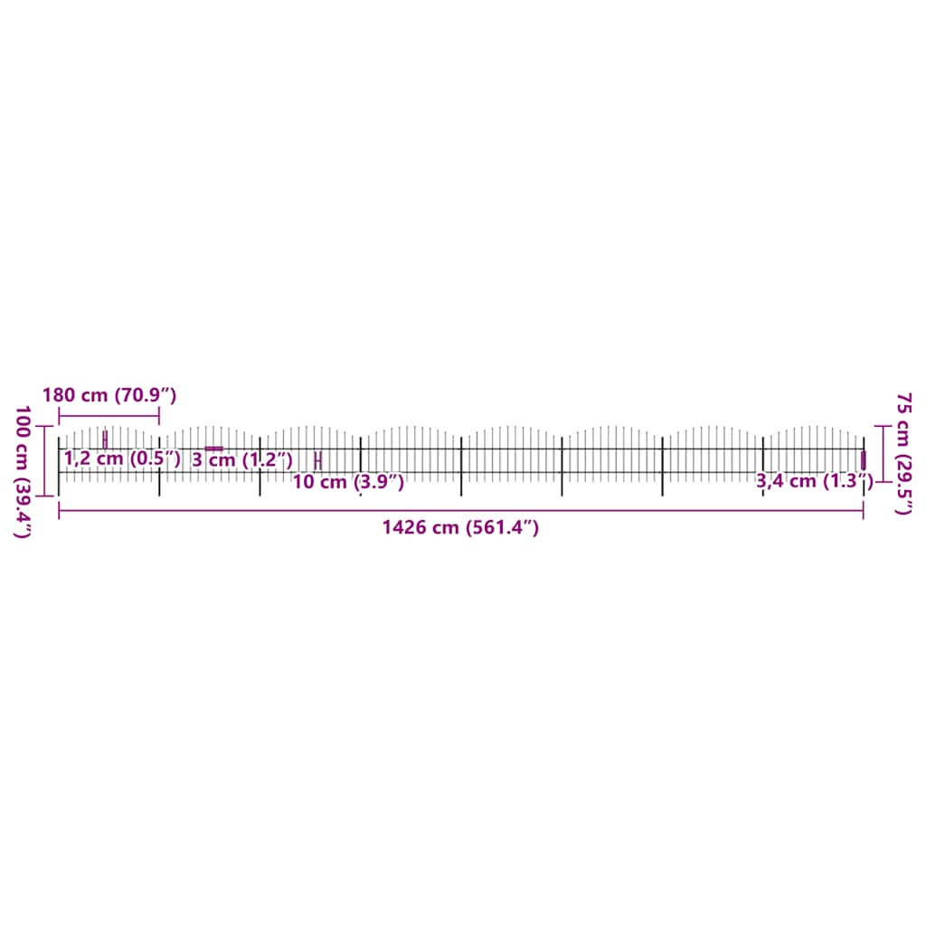 Garden Fence with Spear Top Steel 1426x100 cm Black