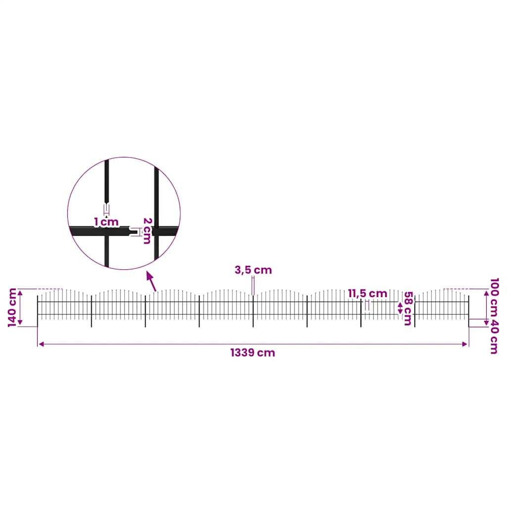 Garden Fence with Spear Top Steel 1339x100 cm Black